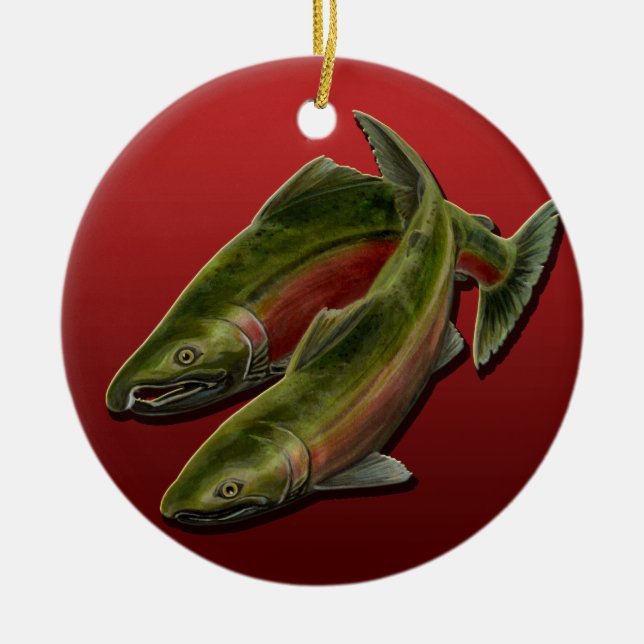 Borta Fishing Ornament Personlig Salmon Gift (Framsidan)