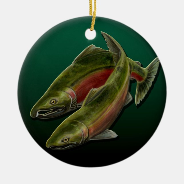 Borta Fishing Ornament Personlig Salmon Gift (Framsidan)