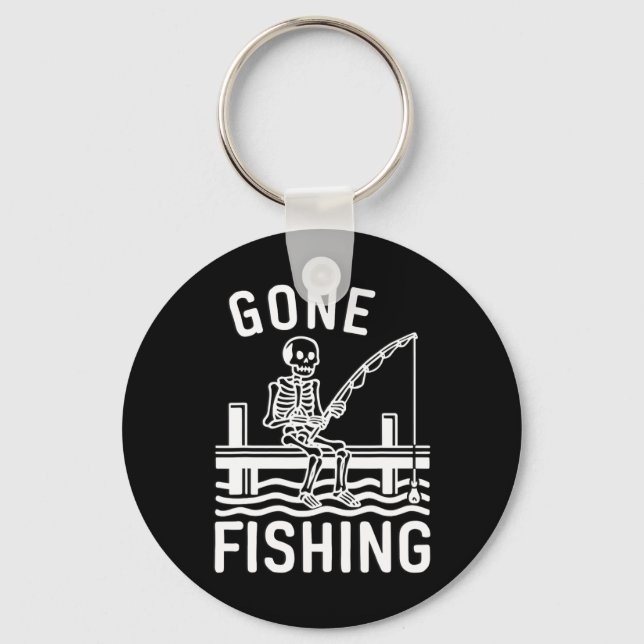 Borta Fishing Skeleton Funny Halloween Fish Nyckelring (Framsida)