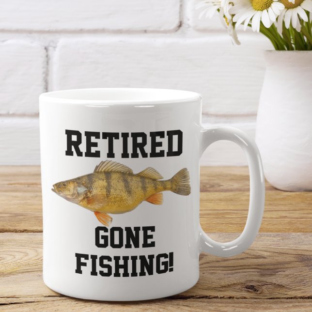 Borta fiske av bläckfisk med hög trötthet kaffemugg (A great coffee mug for the perch angler in your life.)