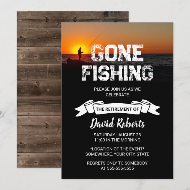 Borta fiske i pension Solnedgång i havet Inbjudningar (Fram/baksida)