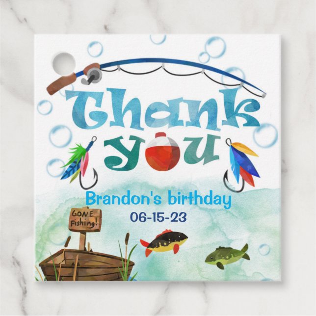 Borta fiske, lilla fiskaren Party Gåvor Etiketter (Framsida)