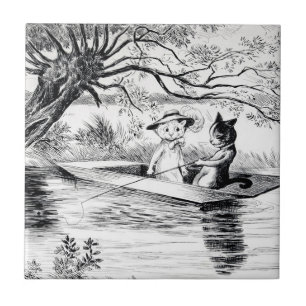 Borta fiske med Älskare, Louis Wain Kakelplatta