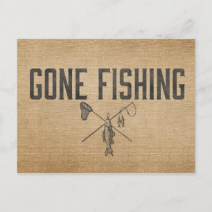 Borta fiske med vintage Burlap Vykort