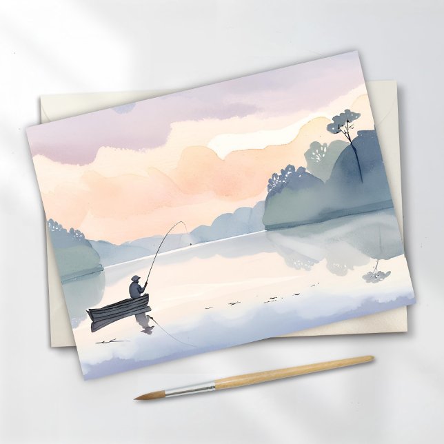 Borta fiske | Sjö Airy Watercolor fredlig Vykort (Skapare uppladdad)