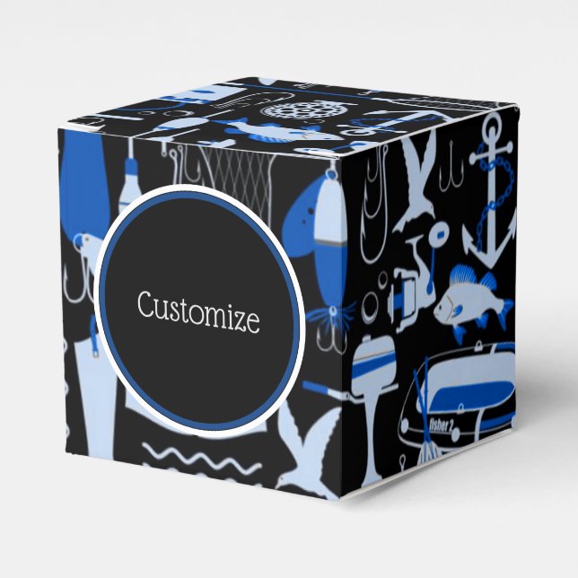 Borta fiskeblått Mönster-kub Presentaskar (Framsidan Sidan)