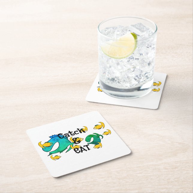 Borta fiskefångst och fisketyp underlägg papper kvadrat (Insitu)