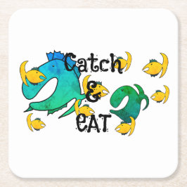 Borta fiskefångst och fisketyp underlägg papper kvadrat