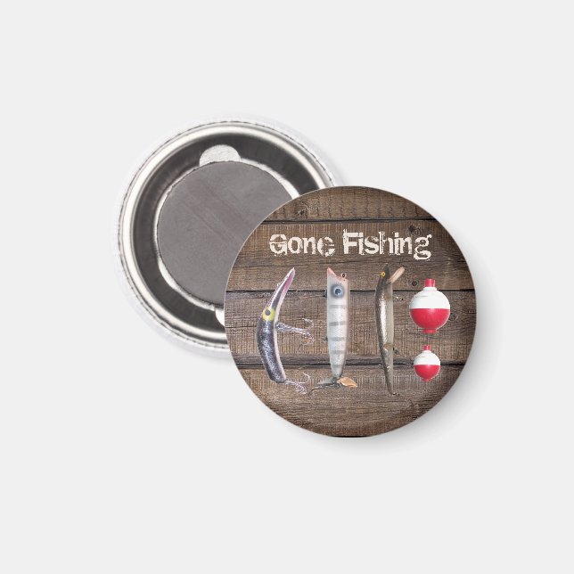 Borta fiskeskylt, fiskelager, Bobbers Magnet (Front/Back)