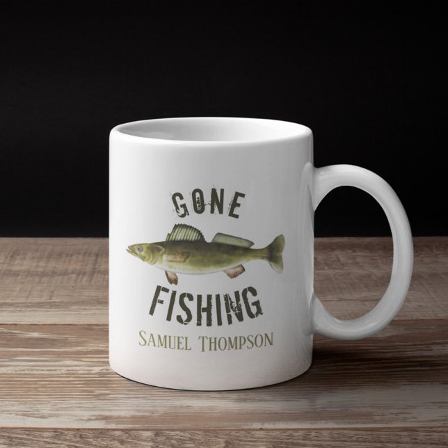 Borta fiskets moderna fiskerinärare kaffemugg (Skapare uppladdad)