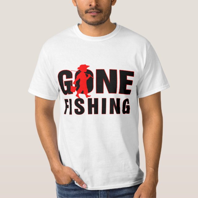 Borta fiskröd och svart textdesign tee shirt (Framsida)