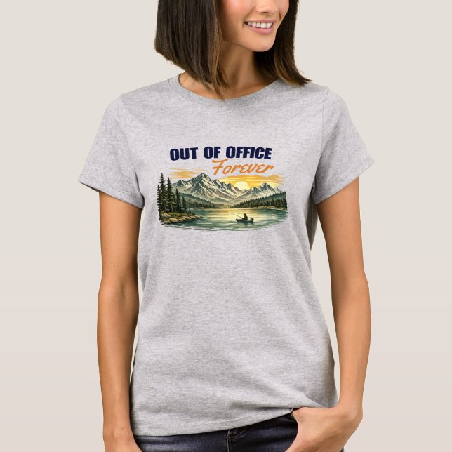 Borta från kontoret för alltid Fiske Berg Design T Shirt (Framsida)