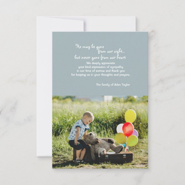 Borta från vår syn Foto efter dödsfall Tack Kort (Framsida)