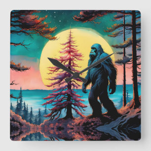 Borta fyrkantigt färglöst Sasquatch liggande Fyrkantig Klocka