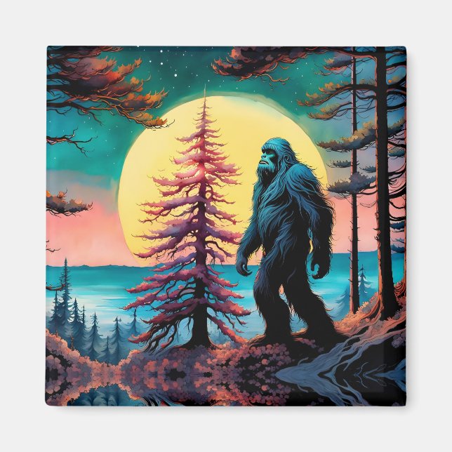 Borta fyrkantigt färglöst Sasquatch liggande Magnet (Framsidan)