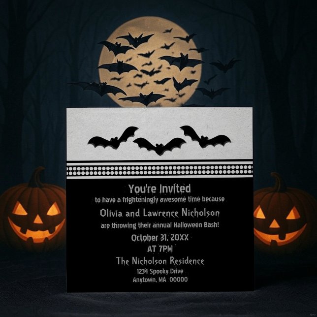 Borta Halloween fest Inbjudan, lätt Grått Inbjudningar (Light Gray Gone Batty Halloween Party Invitation)