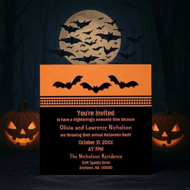 Borta Halloween fest Inbjudan, Orange Inbjudningar (Orange Gone Batty Halloween Party Invitation)