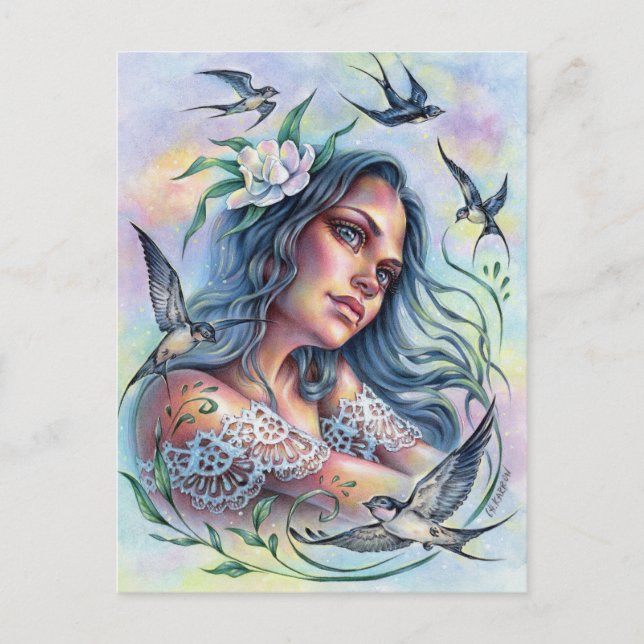 Borta med Svalor Postkort Sommar Glädje Fåglar Vykort (Framsida)