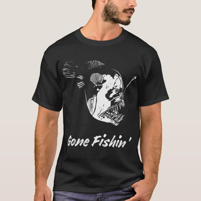 Borta och fiskar mat och kul t shirt (Framsida)