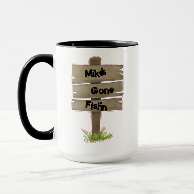 "Borta och fiskar" Personlig kaffe Mugg (Vänster)