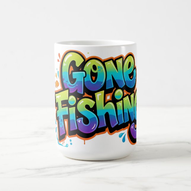 Borta och fiskar - rolig regnbåge - present till f kaffemugg (Center)