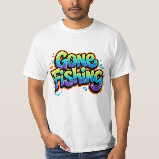 Borta och fiskar - Roligt regnbågspresentkort för  T Shirt (Framsida)