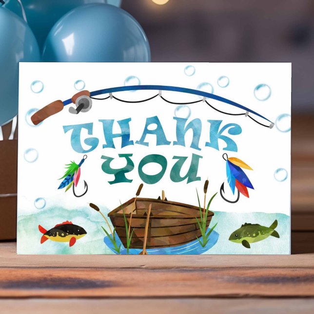 Borta på fiske o-fisk-ally födelsedag tack kort (O-fish-ally, gone fishing, boy 1st birthday thank you cards.)