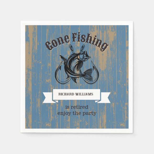 Borta pension-fiske, trötta, Rustic Wood Pappersservett (Framsidan)