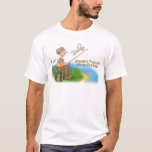 Borta Pension Tee Shirt<br><div class="desc">Roligt Borta Fisketema pension. ett klistermärke med sjö och gräsbakgrund och man sitta på en logg med sin fiskespö,  styrbox och bete. "Slappna av,  hej då,  Hej Pension."</div>