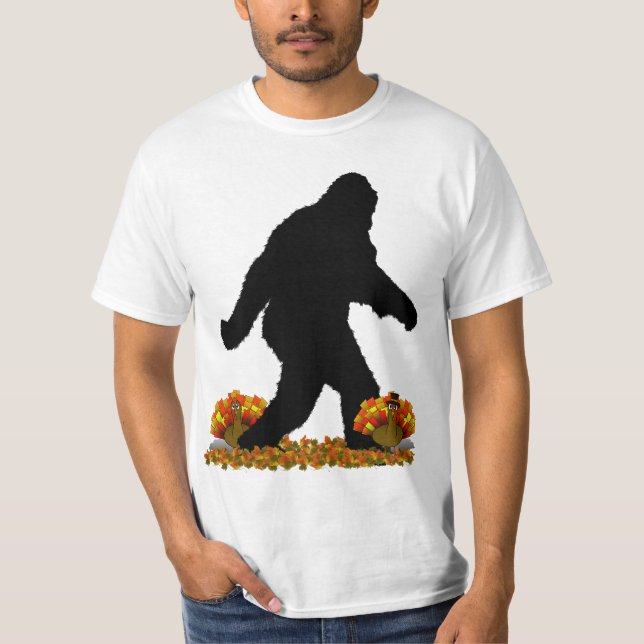 Borta Squatchin för Thanksgiving Turkiet T Shirt (Framsida)