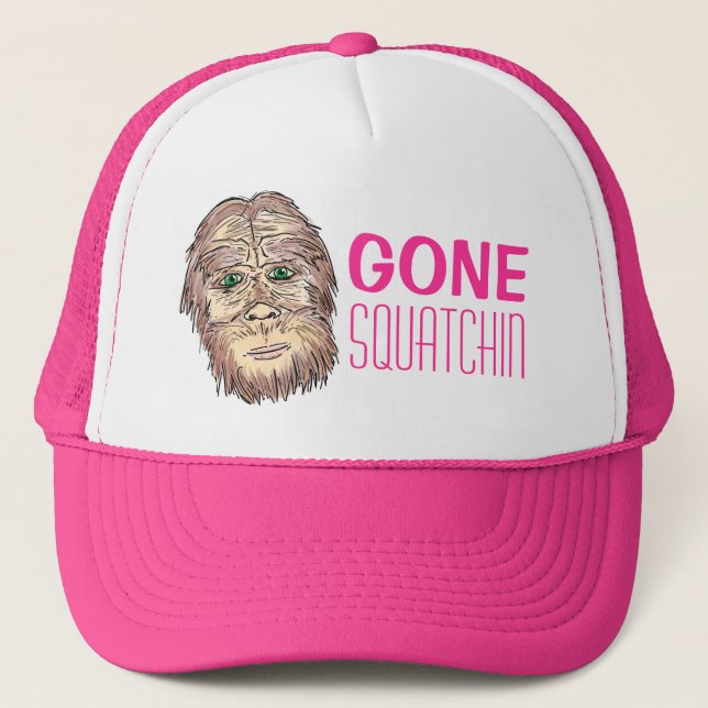 Borta Squatchin rosa bigfoot humor hat Truckerkeps (Framsida)