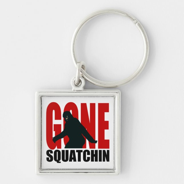 Borta Squatchin (rött & svart) Fyrkantig Silverfärgad Nyckelring (Framsidan)