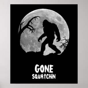 Borta Squatchin, saquatch silhouette med måne Poster