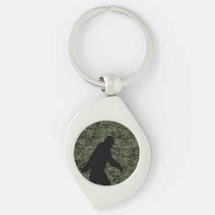 Borta Squatchin Silhouette på digitalkamouflage Swirl Silverfärgad Nyckelring