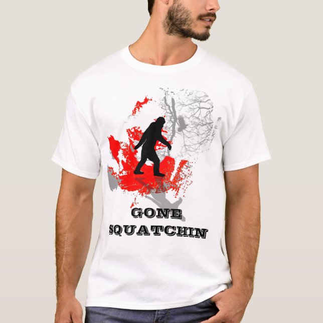 Borta Squatchin, svart bigfoot Tröja (Framsida)