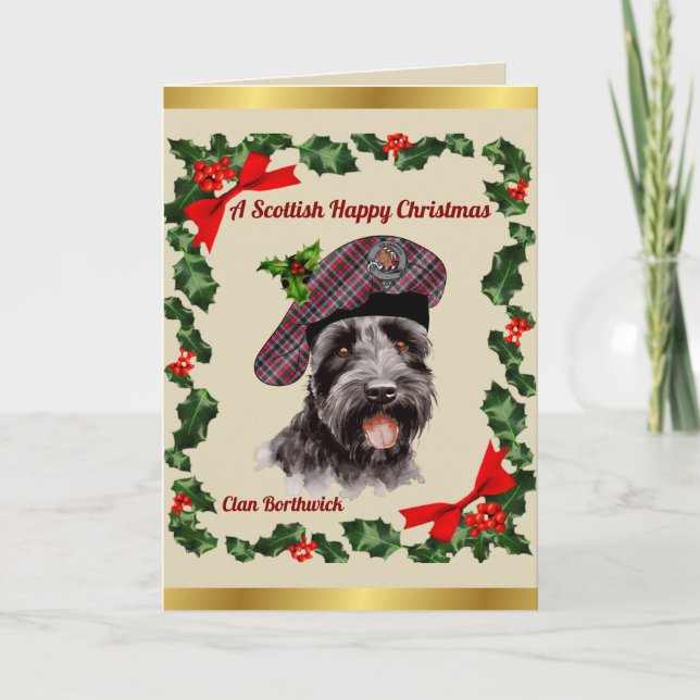 Borthwick Scottie Hund Personlig Julafton Card Kort (Framsida)