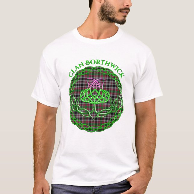 Borthwick Scottish Tartan Celtic Thistle T Shirt (Framsida)