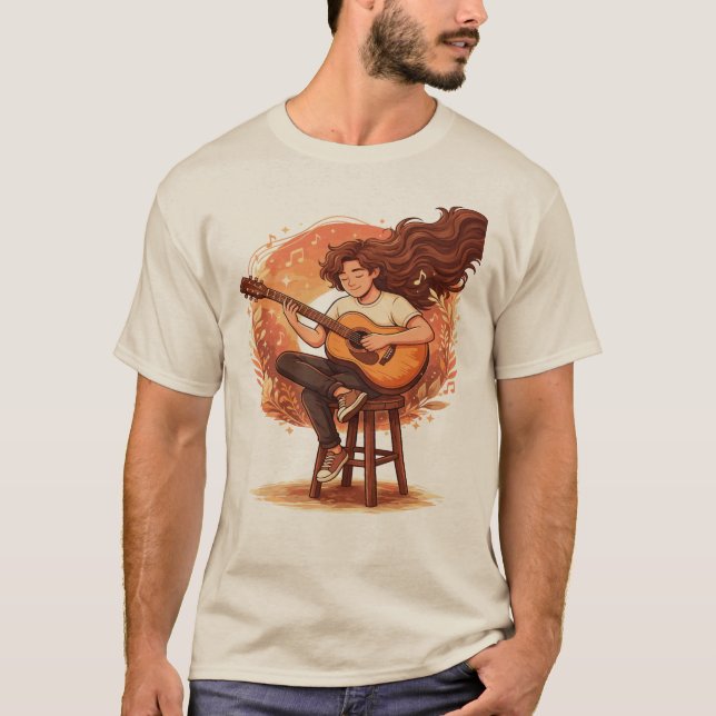 Bortkommen i musiken Mysig Gitarrspelare Estetisk  T Shirt (Framsida)