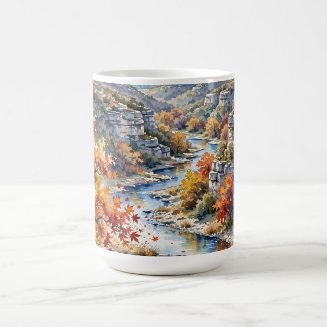 Bortkomna lönnar Höst Flod Akvarell Kaffemugg (Center)