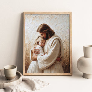Bortom kärlek, kristen konst, Jesus kramar flicka Poster