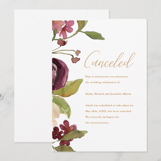 Bortreklamation för botaniskt bröllop meddelande (Fram/baksida)