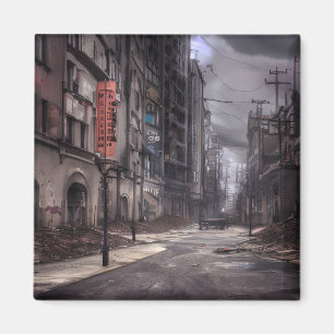 Borttagen stad Post Apocalyptic Dystopian World Magnet