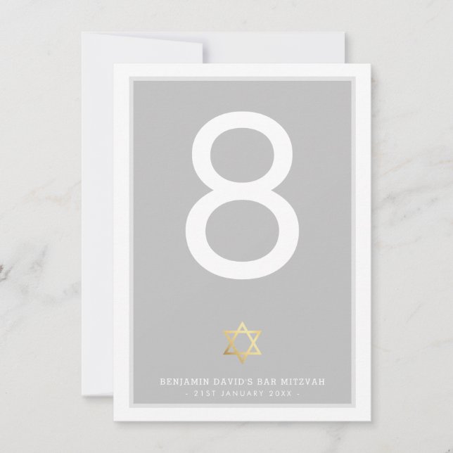 BORTTAL NUMMER Bar Mitsva stjärna david grå Inbjudningar (Framsida)