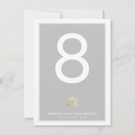 BORTTALNUMMER Bar mitzvah davidstjärna grå Inbjudningar
