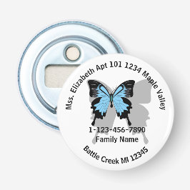 Borttappad Blue Backfly Family Home Adress Flasköppnare