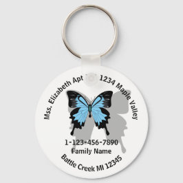 Borttappad Blue Backfly Family Home Adress Nyckelring