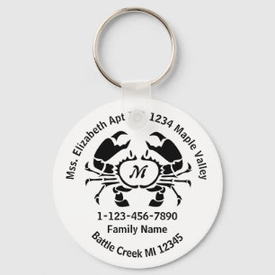 Borttappad Crab Monogram Family Adress Nyckelring