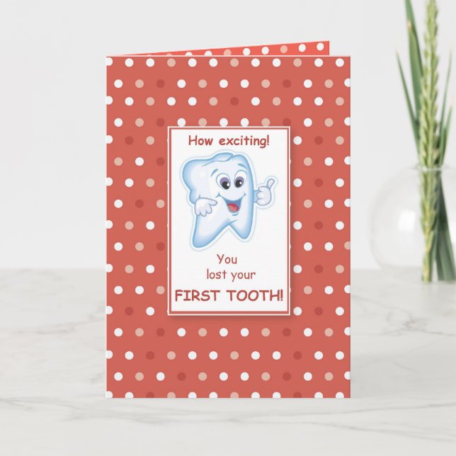 Borttappad First Tooth Red Polka dots Grattiss Kort (Framsida)