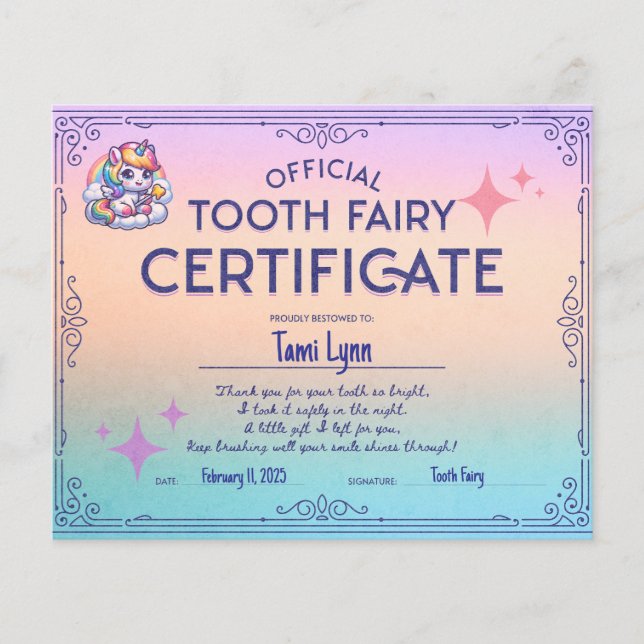 Borttappad First Toth Fairy Certificate (Framsida)