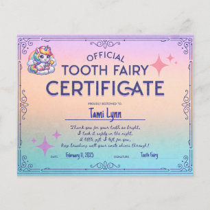 Borttappad First Toth Fairy Certificate